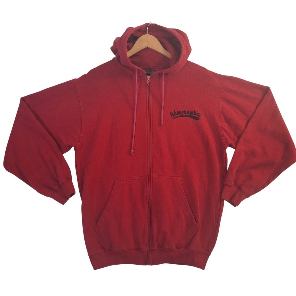 Abercrombie & Fitch Full Zip Hoodie Men's Small Red Sweatshirt Embroidered Logo